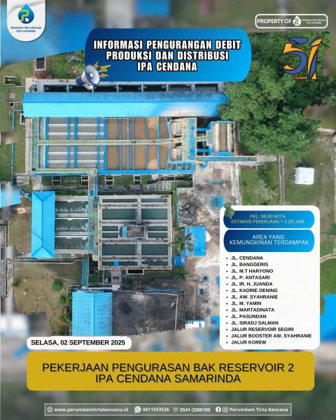 Menjaga Kualitas Air PDAM Tirta Kencana Kota Samarinda Lakukan Pengurasan bak Reservoir 2 IPA Cendana Kota Samarinda