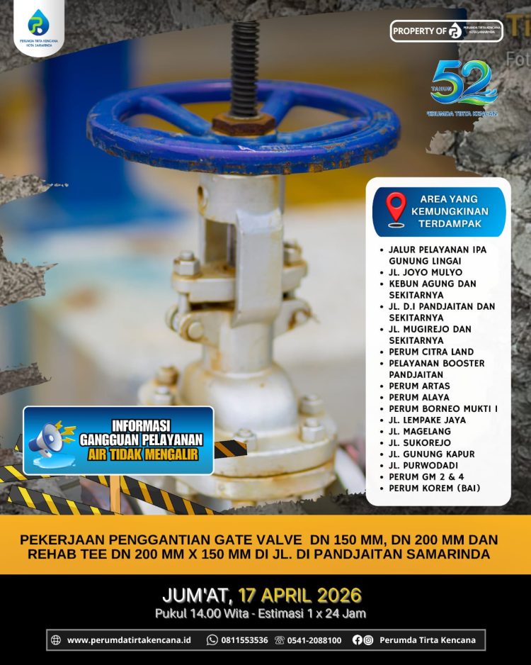 Perumdam Tirta Kencana Samarinda Lakukan Pekerjaan Pergantian GATE VALVE DN 150 MM di Jalan DI Panjaitan
