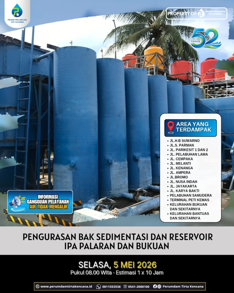 Pengurasan Bak Sedimentasi dan Reservoir IPA Palaran dan Bukuan.