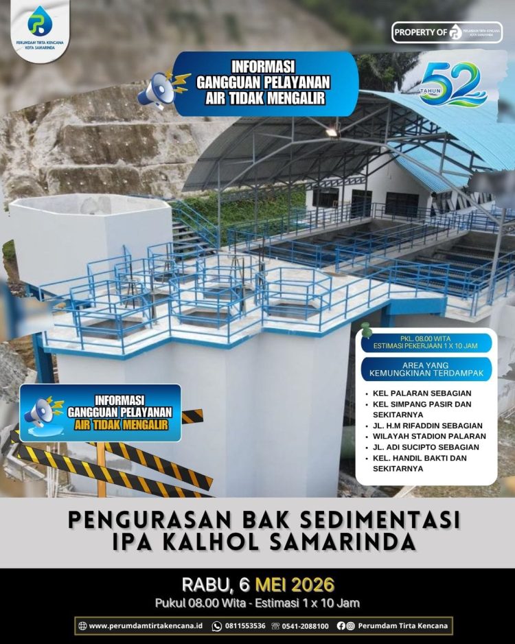Perumdam Tirta Kencana Lakukan Pengurasan Bak Sedimentasi IPA Kahol Samarinda